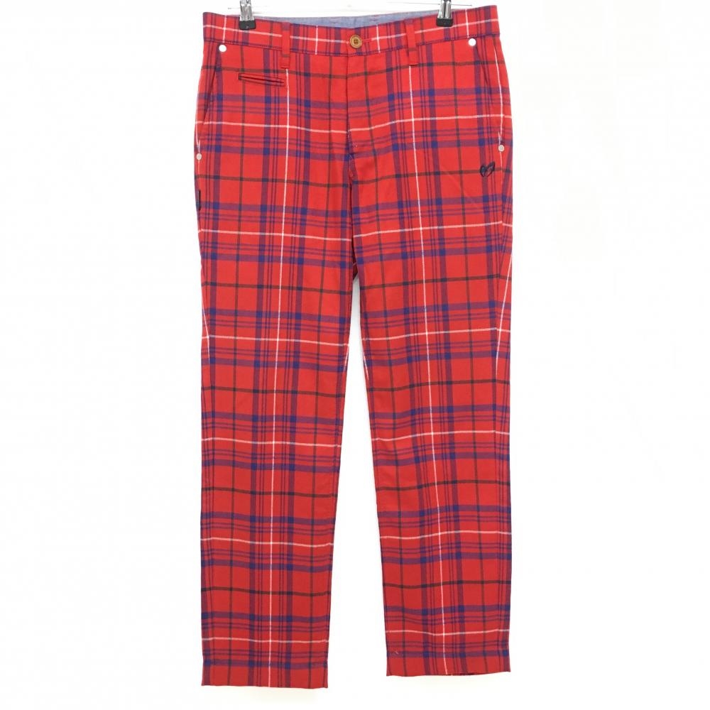 【超美品】マスターバニー ウールパンツ レッド×ブルー チェック  メンズ 4(M) ゴルフウェア MASTER BUNNY EDITION