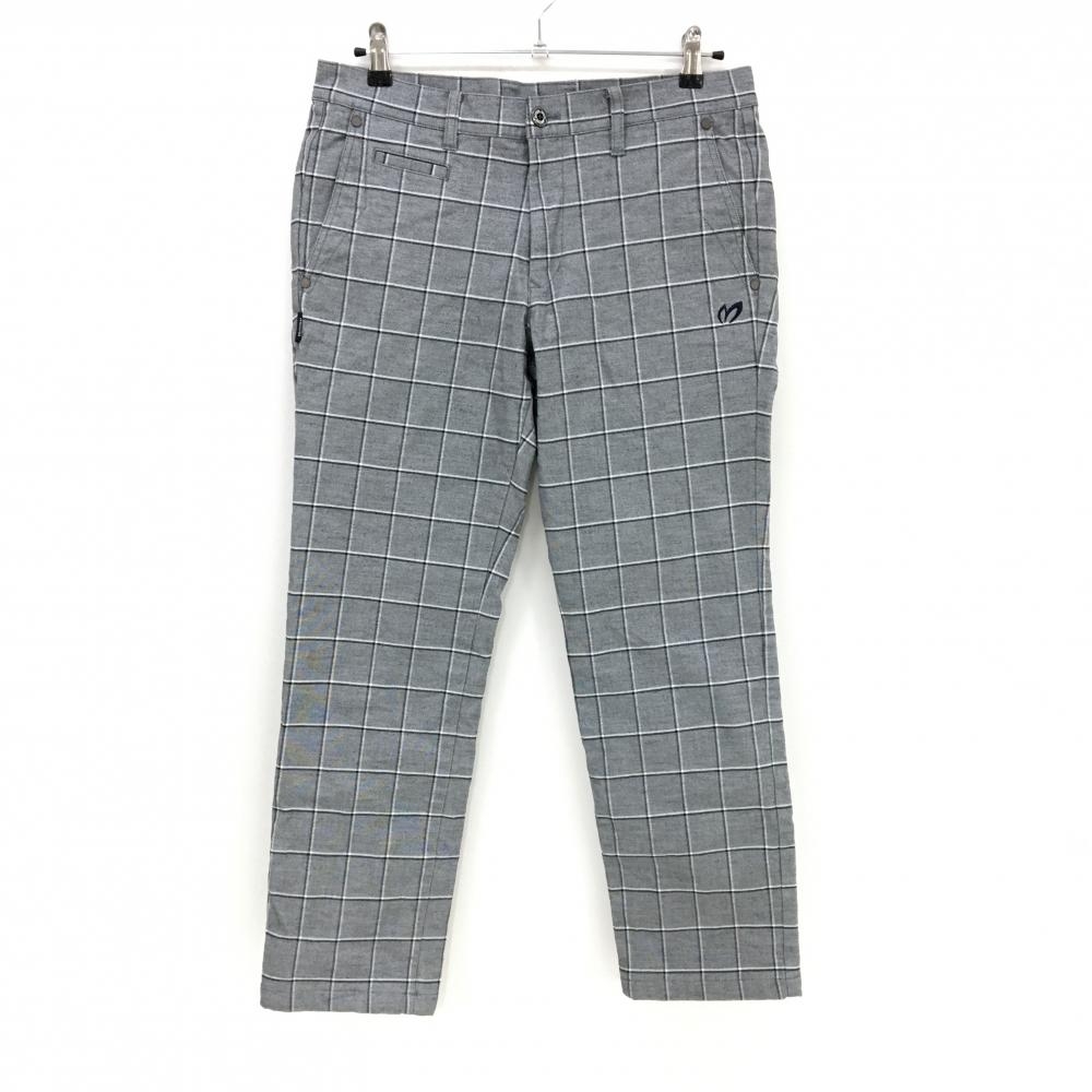 【美品】マスターバニー パンツ グレー系×黒 格子柄 蓄熱裏地 ロゴ刺しゅう メンズ 5(L) ゴルフウェア MASTER BUNNY EDITION