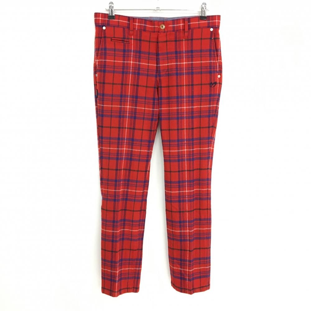 マスターバニー パンツ レッド×ブルー×黒 チェック ウール混 メンズ 5(L) ゴルフウェア MASTER BUNNY EDITION