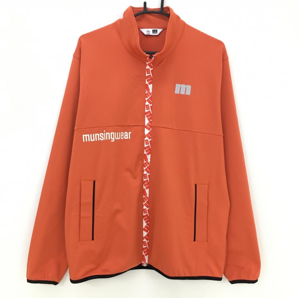 【超美品】マンシングウェア ジャケット オレンジ×白 ロゴジップ ストレッチ メンズ LL ゴルフウェア 2022年モデル Munsingwear