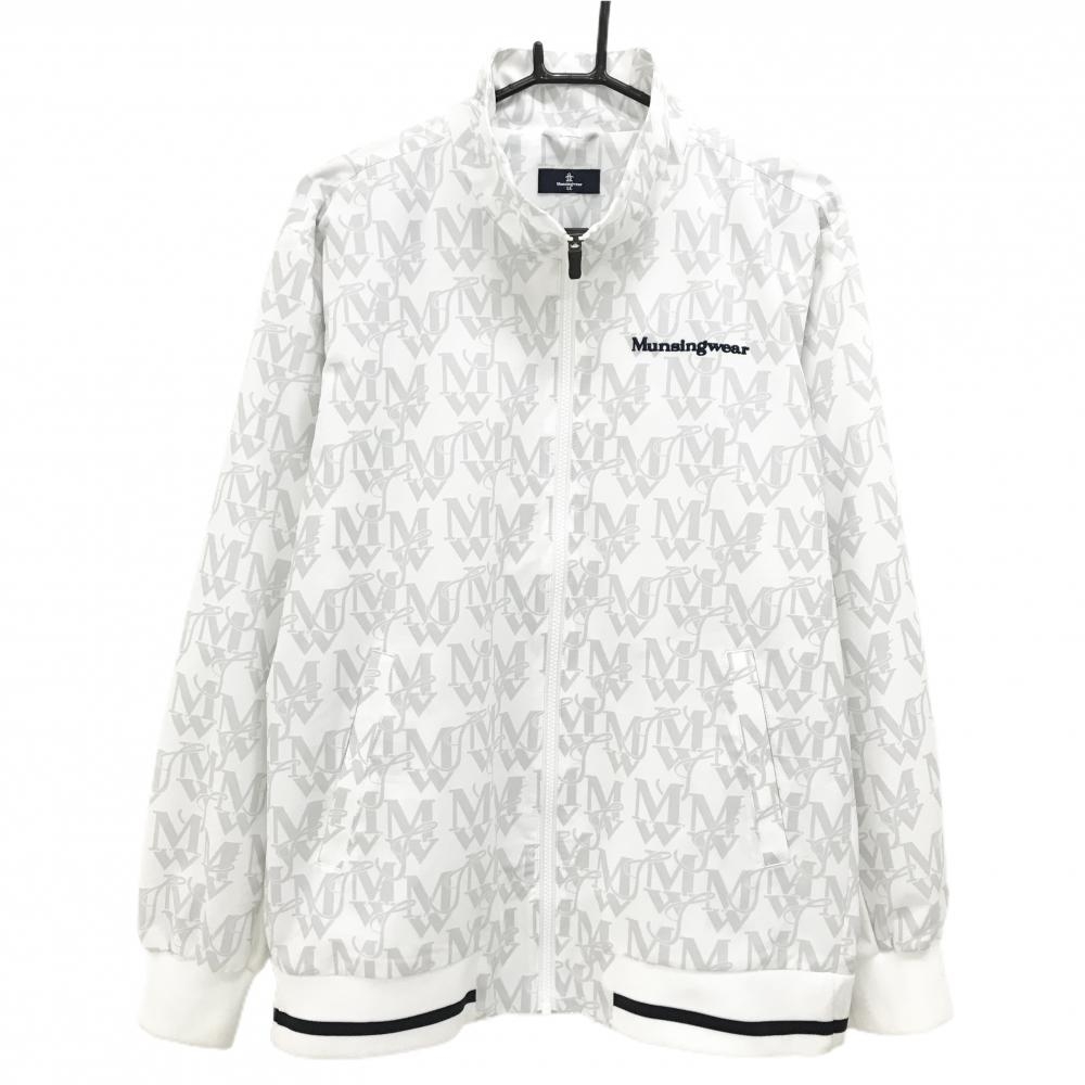 マンシングウェア ジャケットブルゾン 白×グレー ロゴ総柄 裏地メッシュ  メンズ LL ゴルフウェア Munsingwear