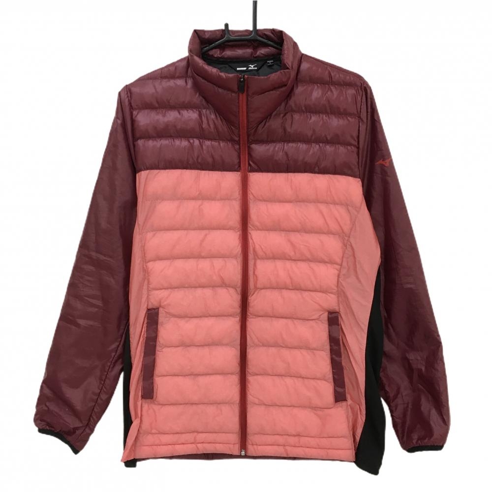 ミズノゴルフ 中綿ジャケット ボルドー×オレンジ系 バイカラー ブレスサーモ混 サイドリブ メンズ L ゴルフウェア MIZUNO