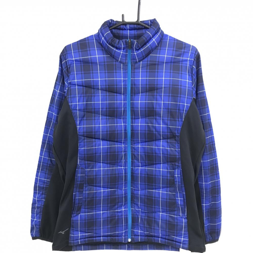 【美品】ミズノゴルフ 中綿ジャケット ブルー×黒 チェック メンズ L ゴルフウェア MIZUNO