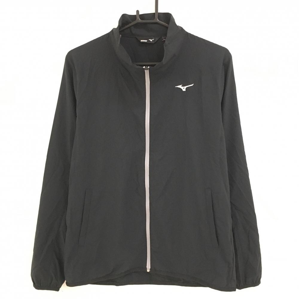 【美品】ミズノゴルフ ジャケット 黒 ロゴライトグレー 薄手  メンズ L ゴルフウェア MIZUNO