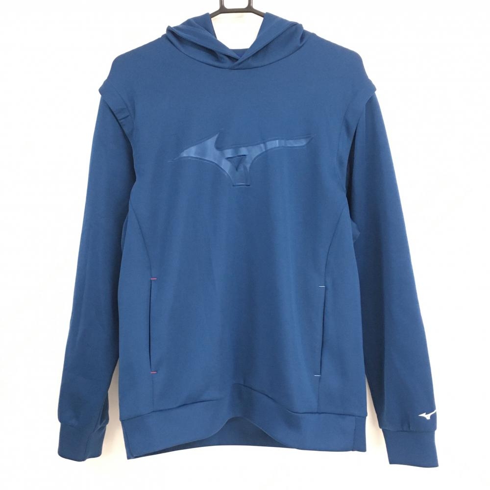 ミズノゴルフ 2WAYパーカー ネイビー系 立体ロゴ 袖着脱可 トレーナー メンズ XL ゴルフウェア MIZUNO