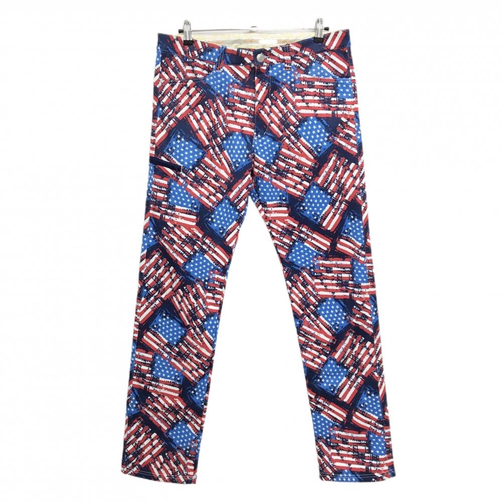 【新品】ラウドマウス パンツ レッド×ライトブルー 星条旗柄 裏起毛 防風 保温 メンズ LL ゴルフウェア LOUDMOUTH