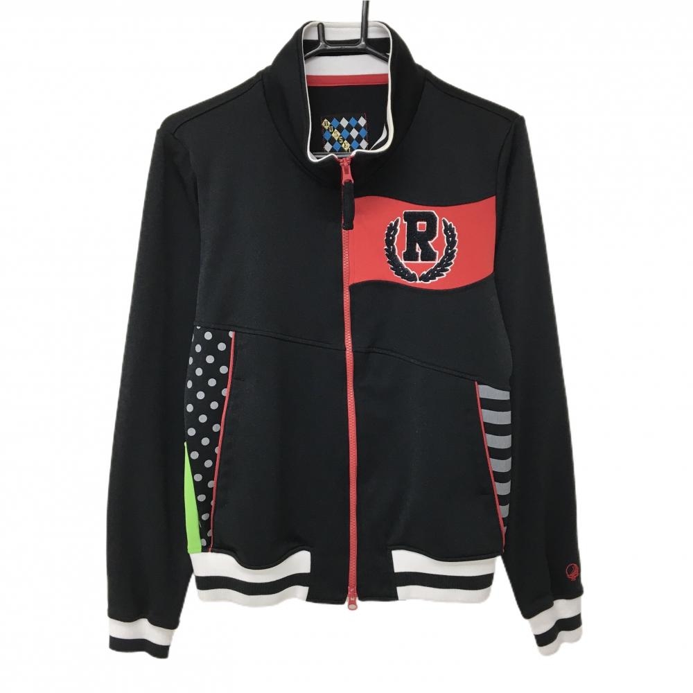 ラッセルノ ジャケットブルゾン 黒×レッド×白 胸ロゴ ダブルジップ メンズ M ゴルフウェア RUSSELUNO
