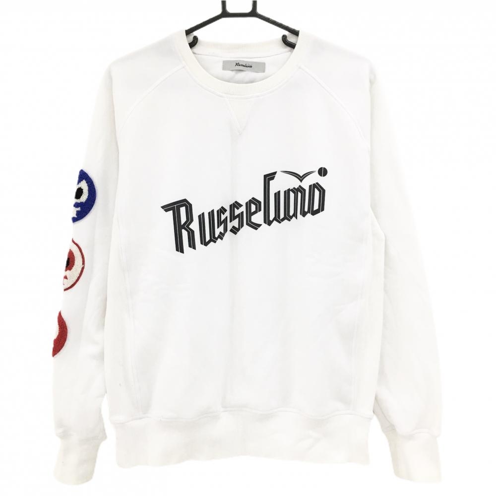 ラッセルノ トレーナー 白×黒 袖ルチャ 裏起毛  メンズ 4(M) ゴルフウェア RUSSELUNO