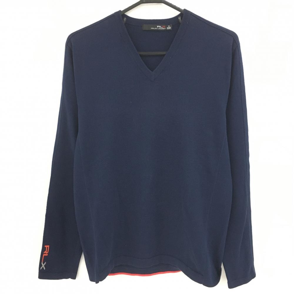 【美品】RLXラルフローレン セーター ネイビー コットン混 Vネック ニット メンズ M ゴルフウェア Ralph Lauren