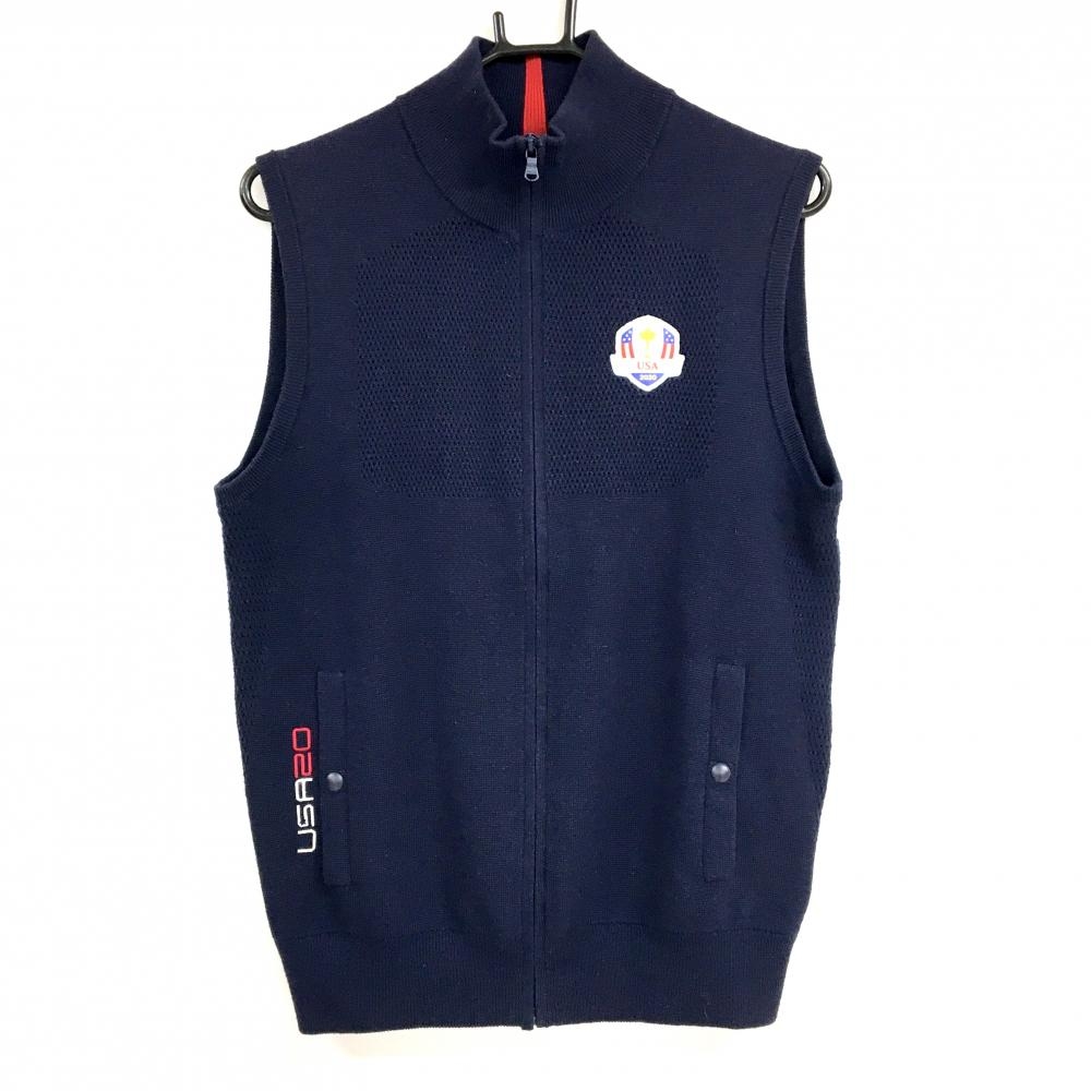 【超美品】RLXラルフローレン ニットジップベスト ネイビー 背面一部メッシュ編み ウール混 メンズ SP  ゴルフウェア Ralph Lauren