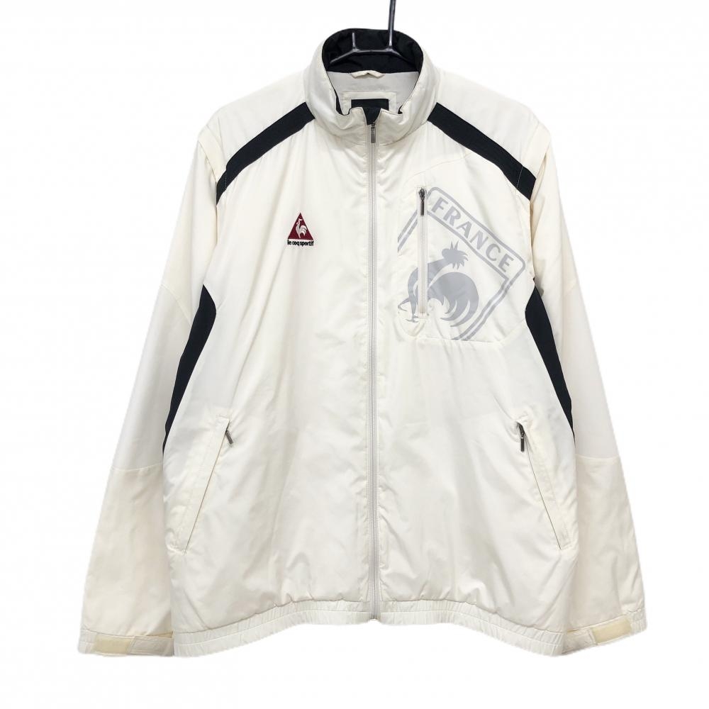 ルコック 2WAY中綿ジャケット アイボリー×黒 袖着脱可 ジップポケット メンズ LL ゴルフウェア le coq sportif