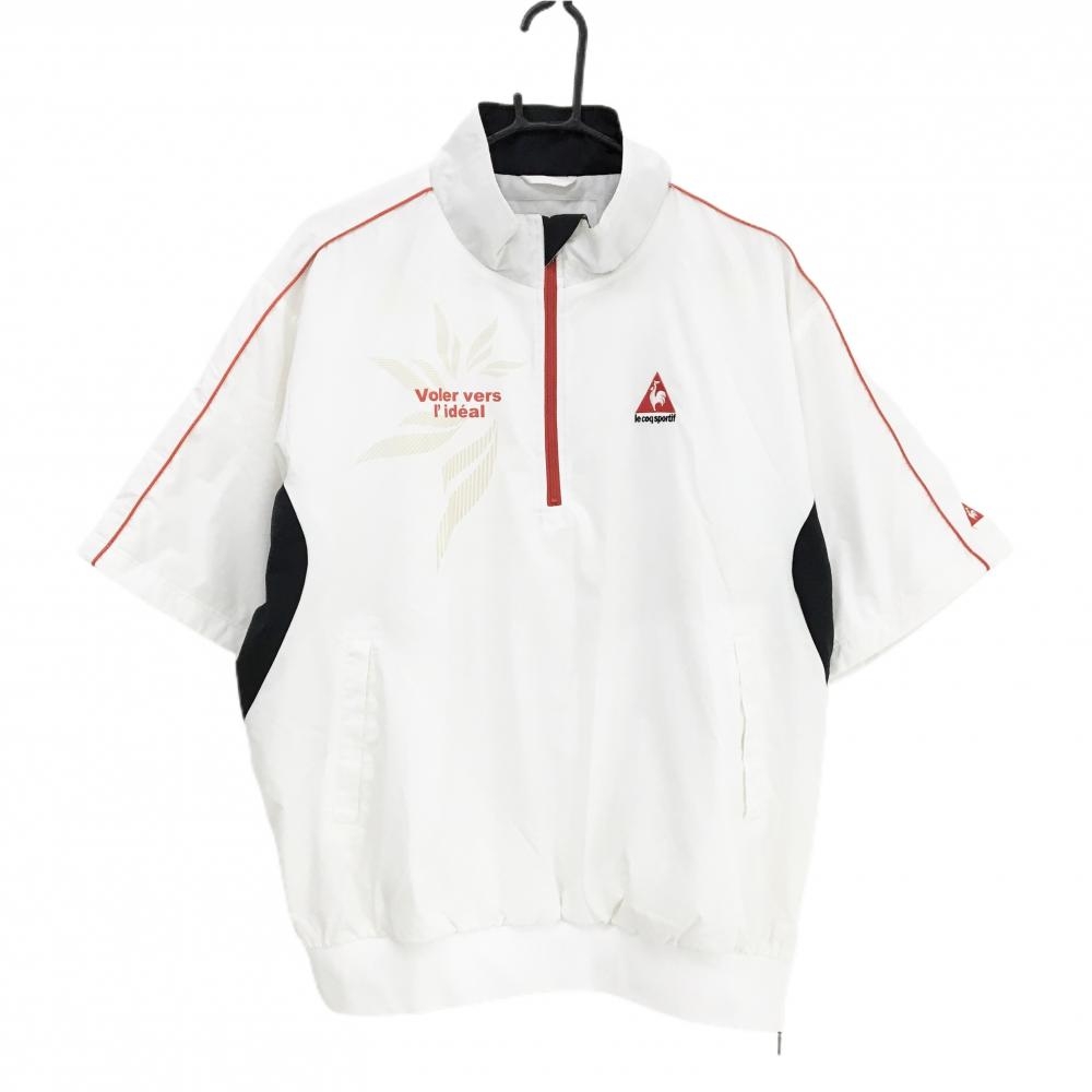 ルコックゴルフ 半袖中綿ブルゾン 白×レッド 袖パイピングライン ハーフジップ  メンズ L ゴルフウェア le coq sportif