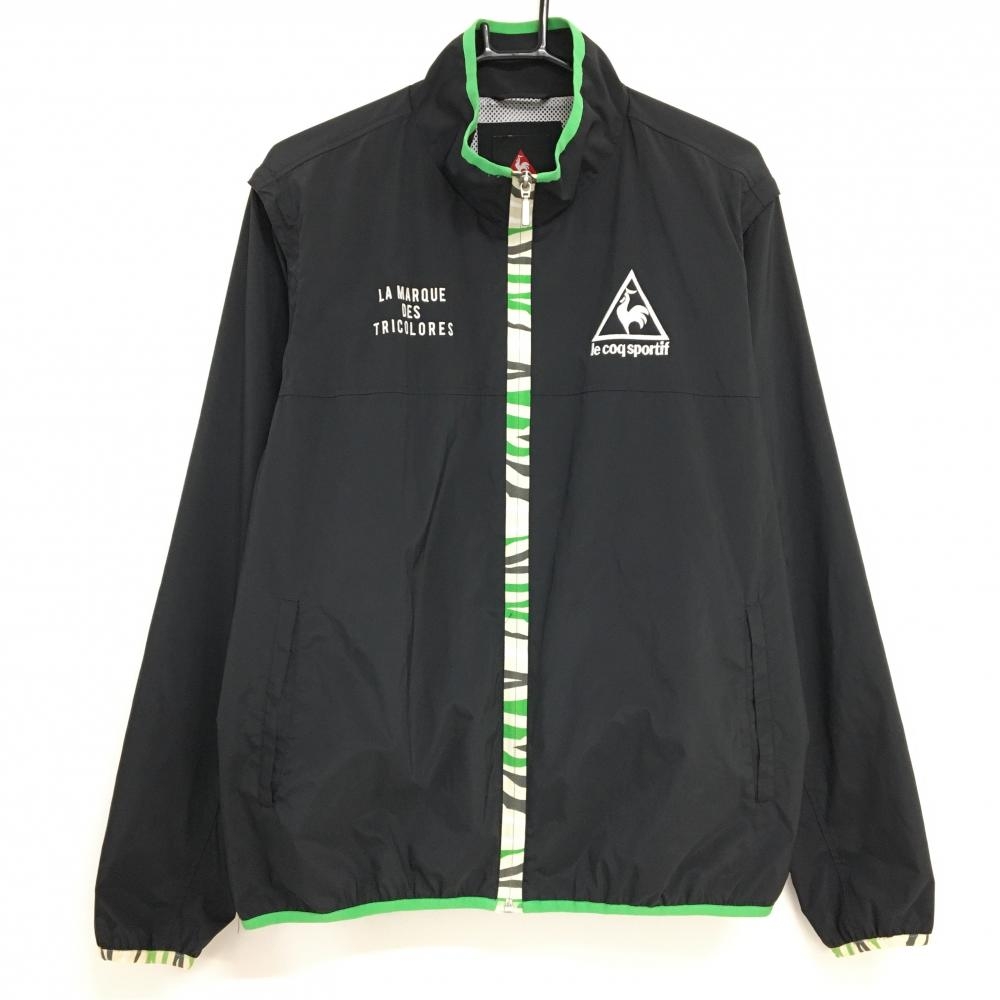 【美品】ルコックゴルフ 2WAYジャケット 黒×グリーン ロゴ刺しゅう 袖着脱可 裏地メッシュ メンズ LL ゴルフウェア le coq sportif