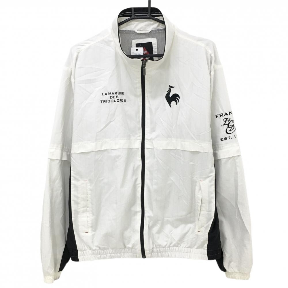 ルコック 2WAYジャケット 白×黒 ストライプ 裏地メッシュ 袖着脱可  メンズ LL ゴルフウェア le coq sportif
