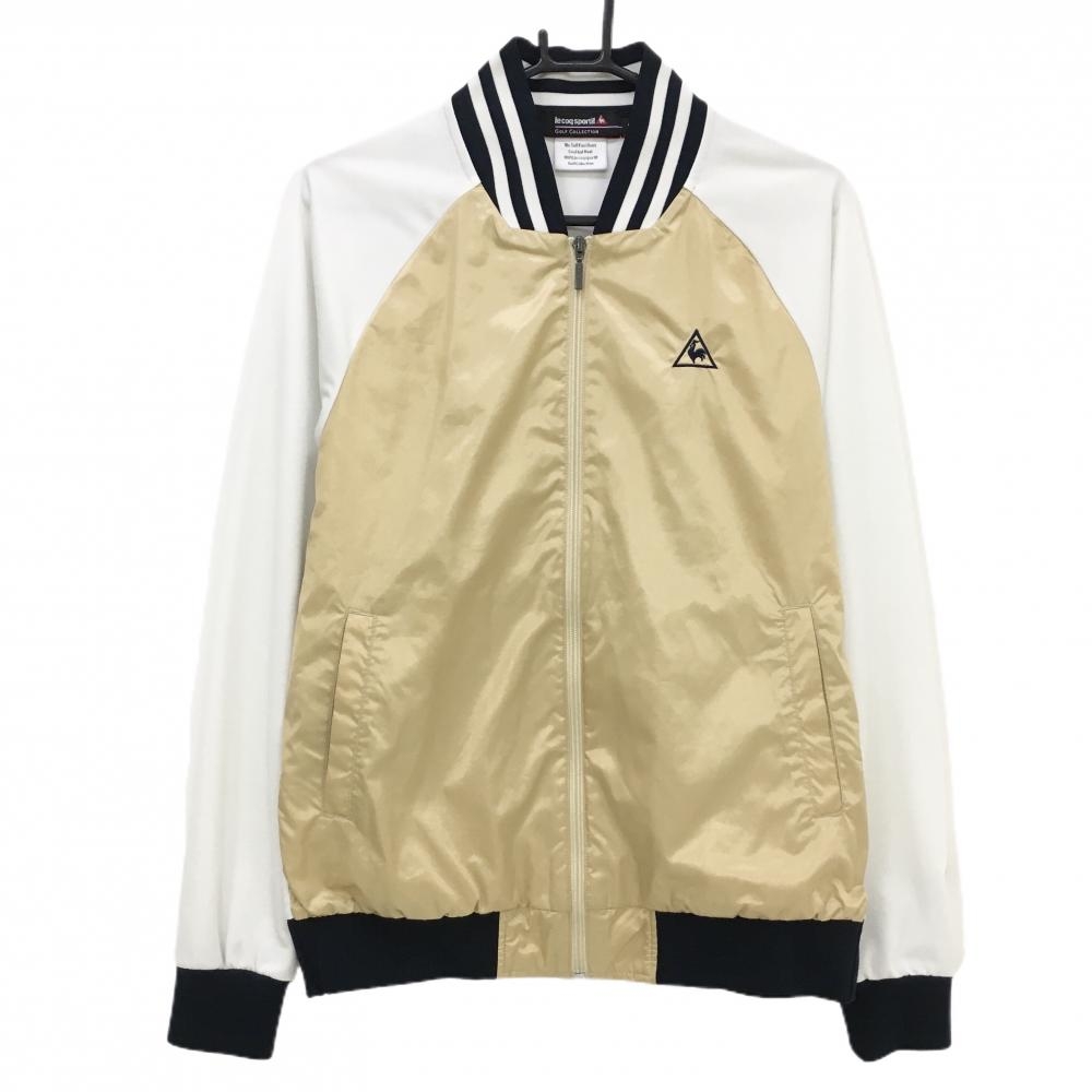 ルコックゴルフ ブルゾン ベージュ×白 切替 ネックボーダー メンズ L ゴルフウェア le coq sportif