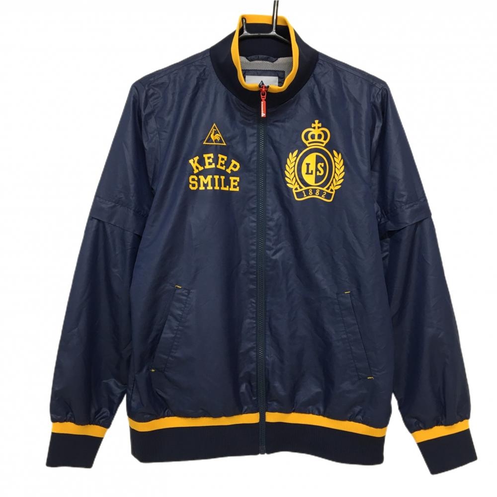 【美品】ルコックゴルフ 2WAYジャケット ネイビー×オレンジ 胸元ロゴ 裏地メッシュ  メンズ  ゴルフウェア le coq sportif