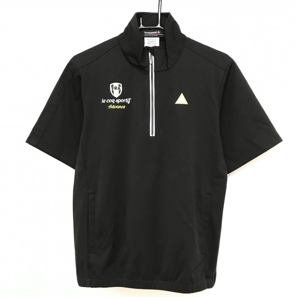 ルコックゴルフ 半袖ブルゾン 黒 ロゴ刺しゅう ハーフジップ メンズ M ゴルフウェア le coq sportif
