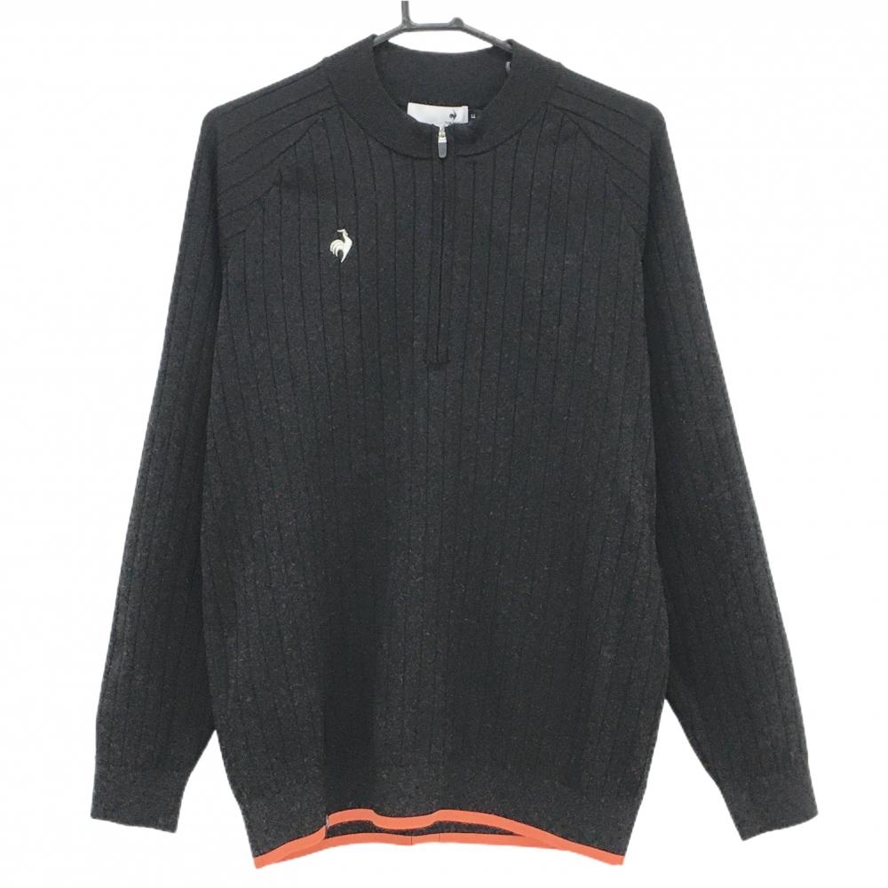 【超美品】ルコックゴルフ セーター 黒 ストライプ調 ハーフジップ 裾オレンジ  メンズ LL ゴルフウェア 2024年モデル le coq sportif