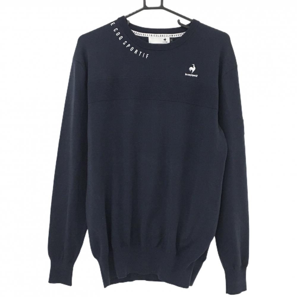 ルコックゴルフ セーター ダークネイビー×白 ロゴ刺しゅう ニット  メンズ LL ゴルフウェア le coq sportif