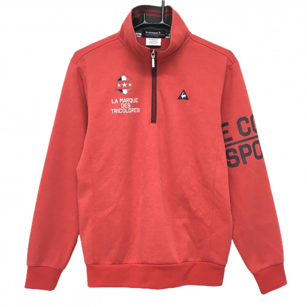 ルコック ハイネックトレーナー レッド ハーフジップ ロゴ刺しゅう メンズ M ゴルフウェア le coq sportif