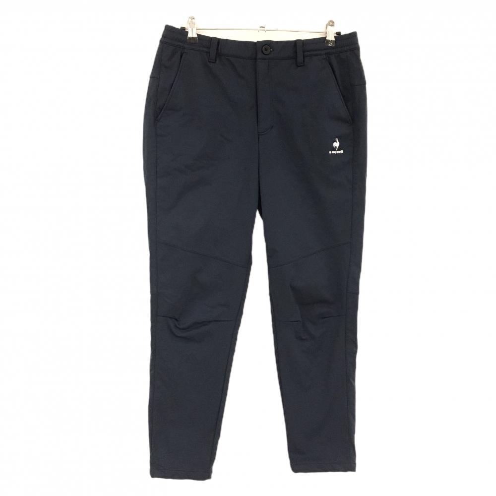 【美品】ルコックゴルフ パンツ ネイビー×白 裏微起毛 ウエストゴム・調整紐 メンズ L ゴルフウェア le coq sportif