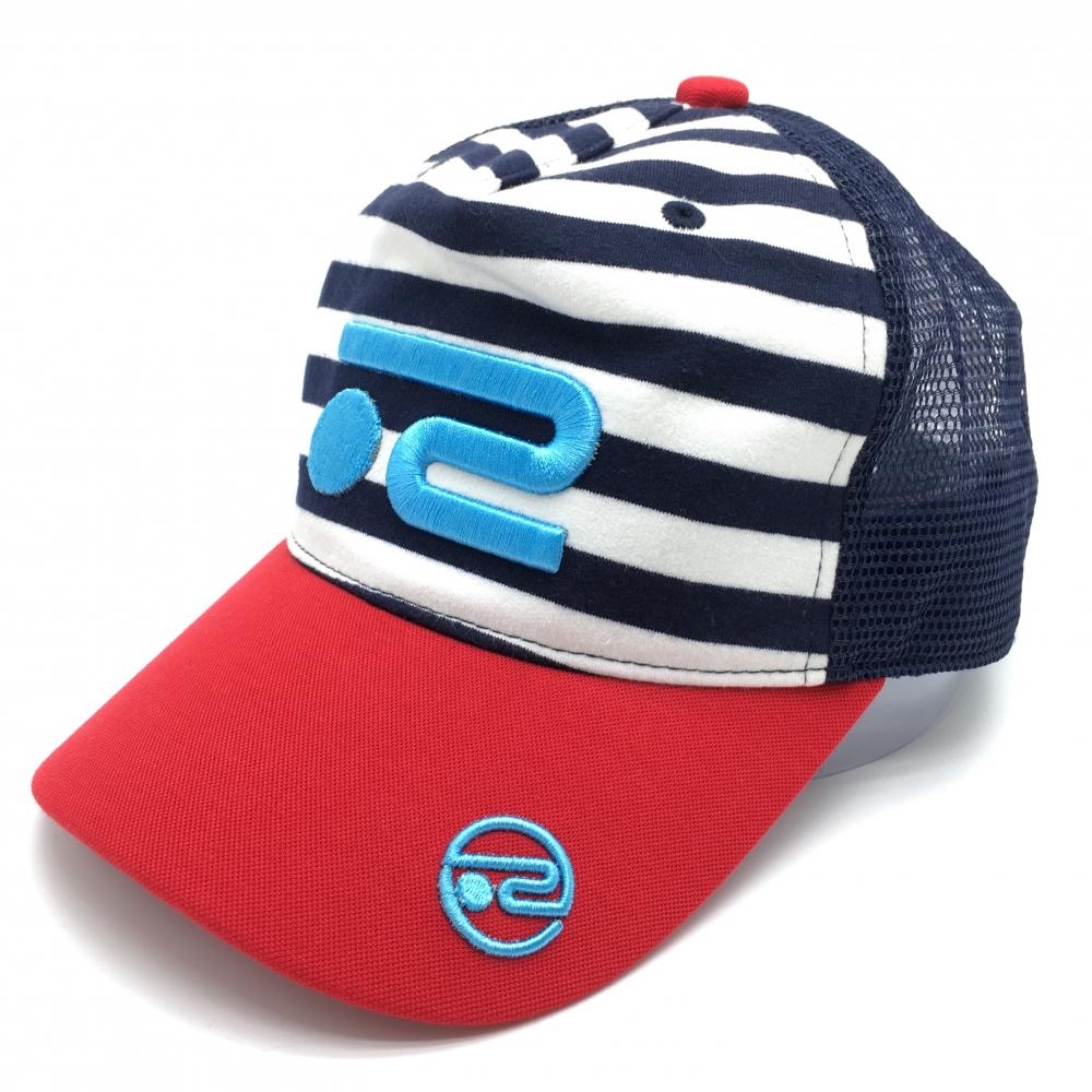 【超美品】ロサーセン メッシュキャップ ネイビー×白×レッド 一部ボーダー メンズ 50(L) ゴルフウェア Rosasen