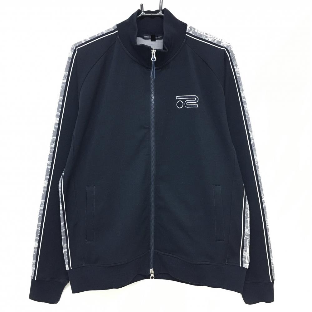 【美品】ロサーセン ジャケットブルゾン ネイビー×白 袖ライン総柄  メンズ LL ゴルフウェア Rosasen