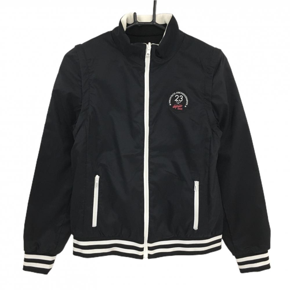 23区ゴルフ 4WAY中綿ジャケット 黒×白 リバーシブル 裏ボーダー 袖着脱可 レディース I(M) ゴルフウェア 23区