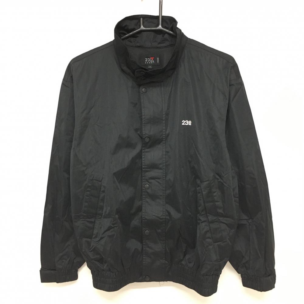 【超美品】23区スポーツ ナイロンジャケット 黒×白 裏メッシュ バックロゴプリント レディース 1(M) ゴルフウェア 23区