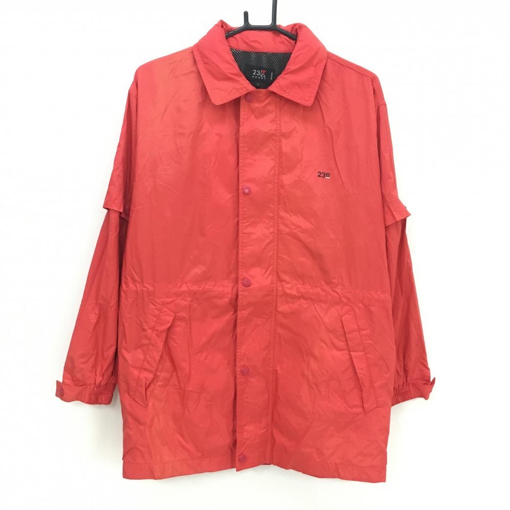 【美品】23区スポーツ 2WAYナイロンジャケット レッド メッシュ裏地 袖着脱可 フード収納可 レディース 1(M) ゴルフウェア 23区