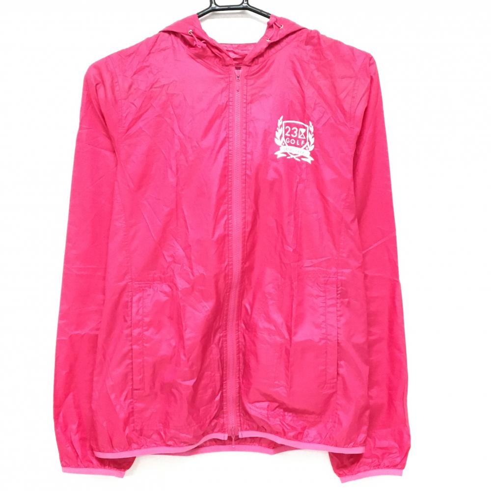 【美品】23区ゴルフ ジップパーカー ピンク×白 ロゴプリント 薄手 収納袋付き レディース II(L) ゴルフウェア 23区