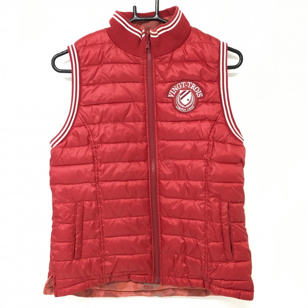 23区ゴルフ リバーシブル中綿ベスト レッド×白 キルティング 裏オレンジレッド×ベージュ 迷彩柄 レディース Ⅲ(L) ゴルフウェア 23区