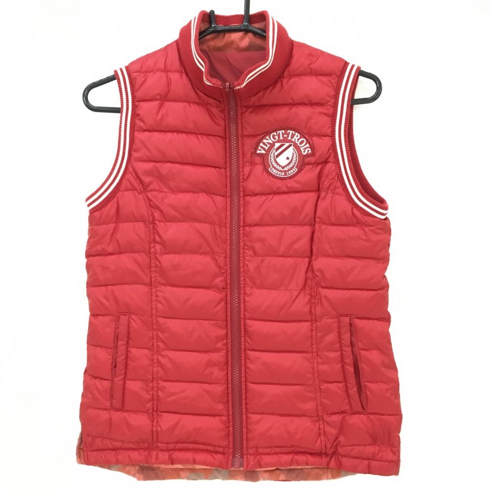 【美品】23区ゴルフ 中綿リバーシブルベスト レッド×白 シンプル×迷彩 カモフラ  レディース 0(S) ゴルフウェア 23区