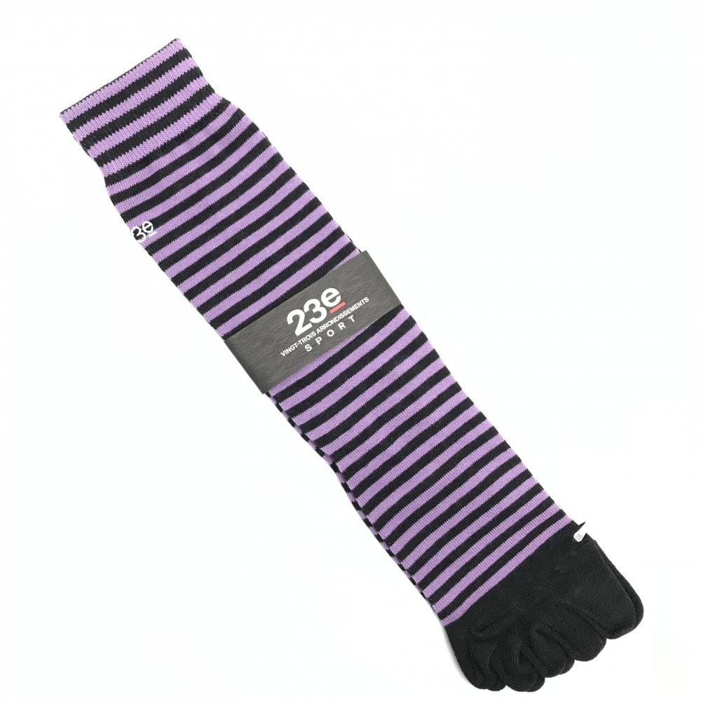 【新品】23区スポーツ ハイソックス 黒×パープル ボーダー 五本指 レディース  ゴルフウェア 23区