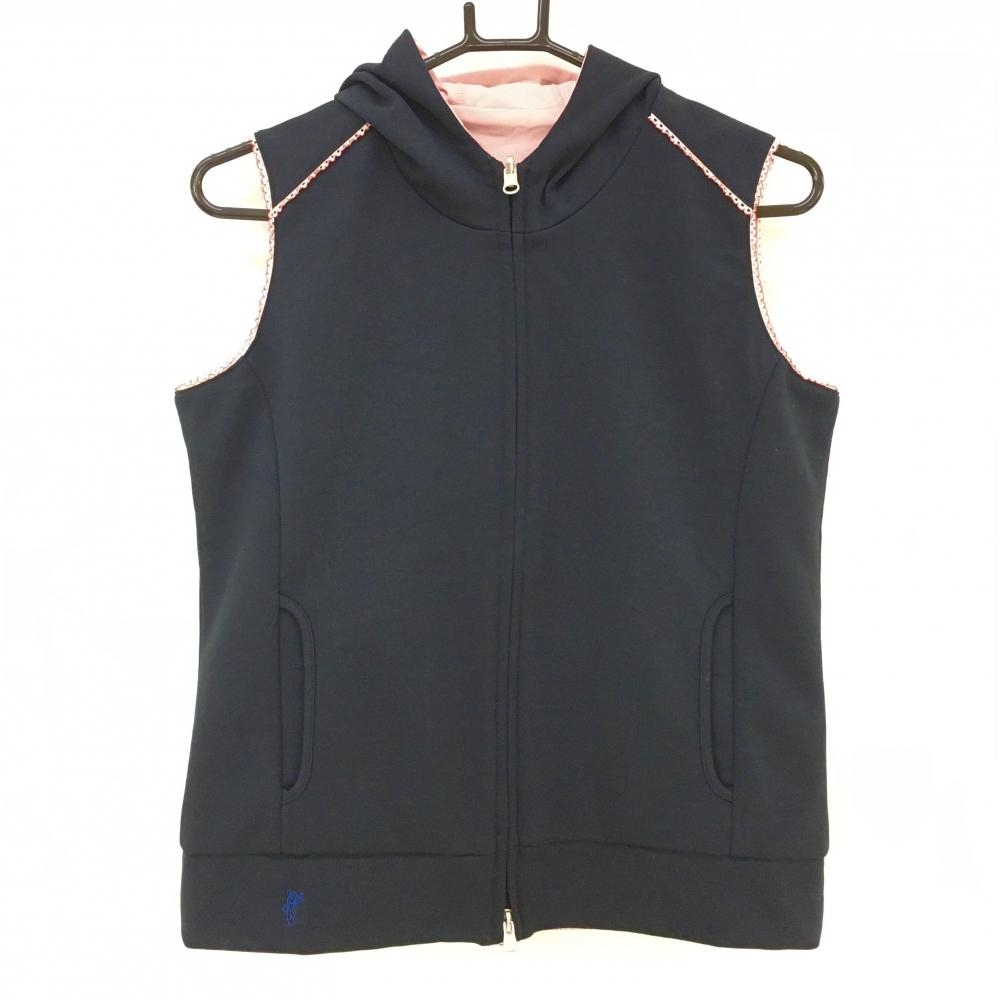 【超美品】アシュワース リバーシブルアウターベスト ダークネイビー フード付 裏面レッド レディース L ゴルフウェア ASHWORTH