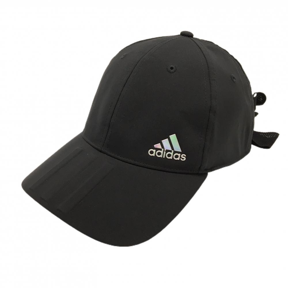 【超美品】アディダス キャップ 黒 立体ロゴ 後ろリボン レディース フリーサイズ ゴルフウェア adidas