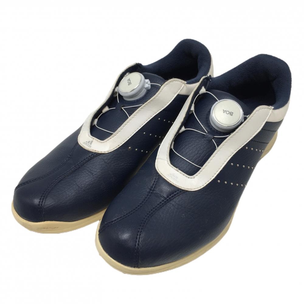 【美品】アディダス ゴルフシューズ ネイビー×白 F33606 BOA ADIPURE  レディース 24.0 ゴルフウェア adidas