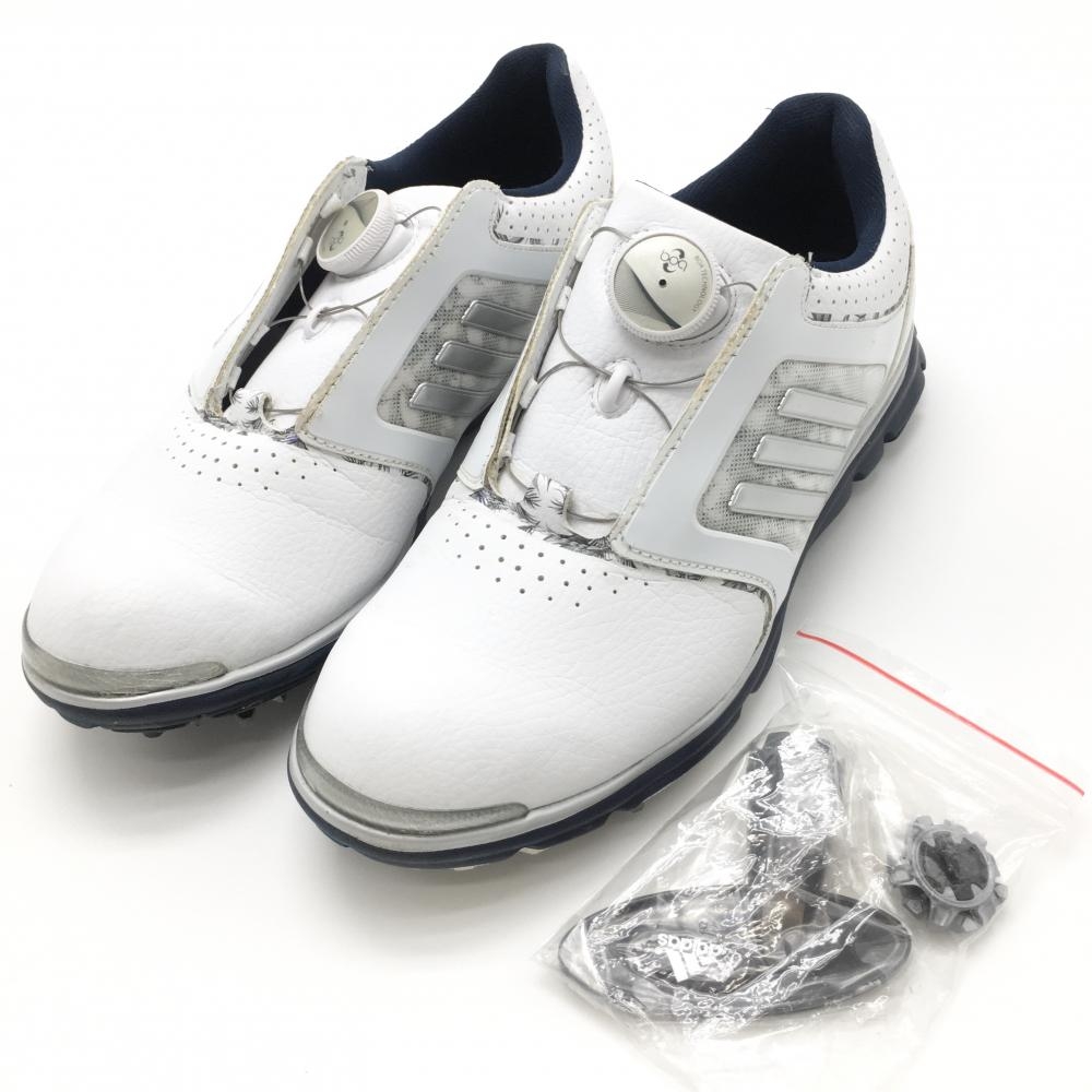 アディダス ゴルフシューズ 白×シルバー F33319 一部メッシュリーフ柄 BOA レディース 23 ゴルフウェア adidas