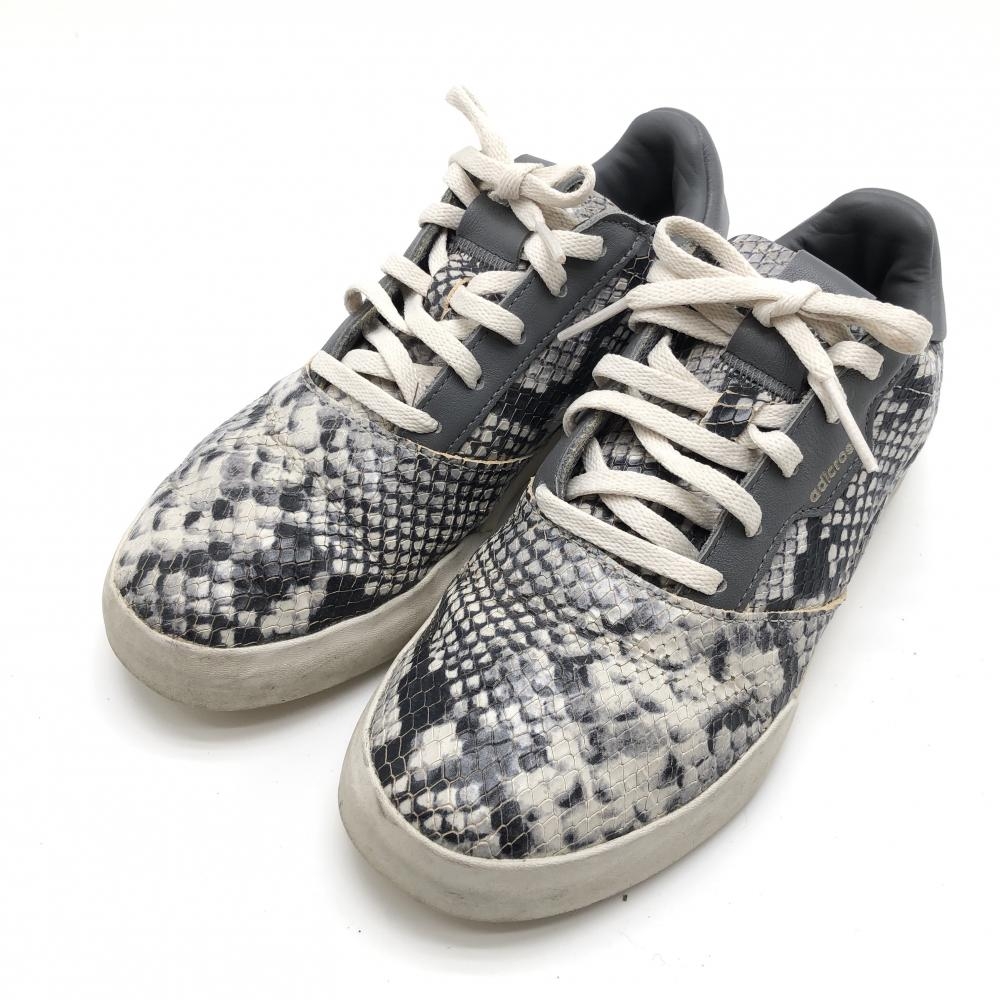 【美品】アディダス ゴルフシューズ グレーネイビー系×白 パイソン柄調 FW6331 スパイクレス レディース 23.5 ゴルフウェア adidas
