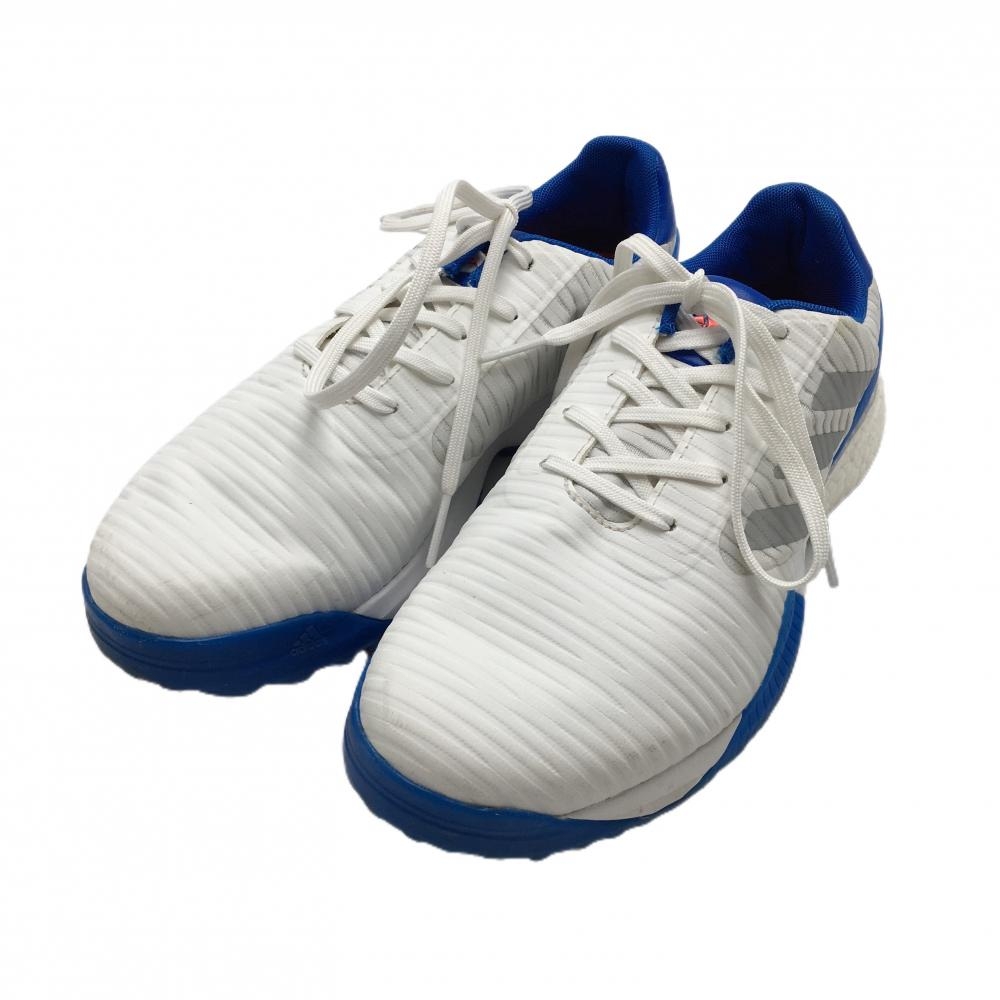 【超美品】アディダス ゴルフシューズ 白×ブルー 3ライン CODECHAOS EF5731 スパイクレス レディース 24.5 ゴルフウェア adidas