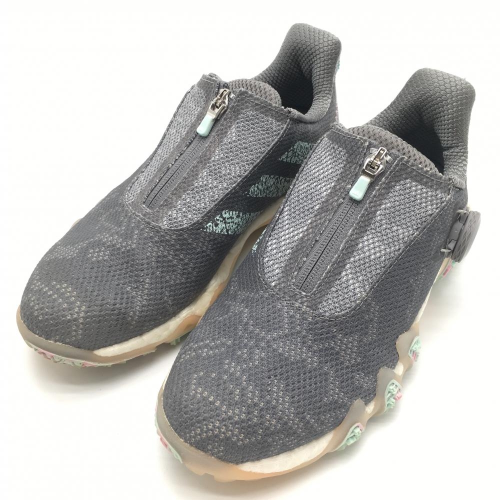 【美品】アディダス ゴルフシューズ グレー×ライトブルー QX3943 コードカオス22 スパイクレス BOA レディース 23.0 ゴルフウェア adidas