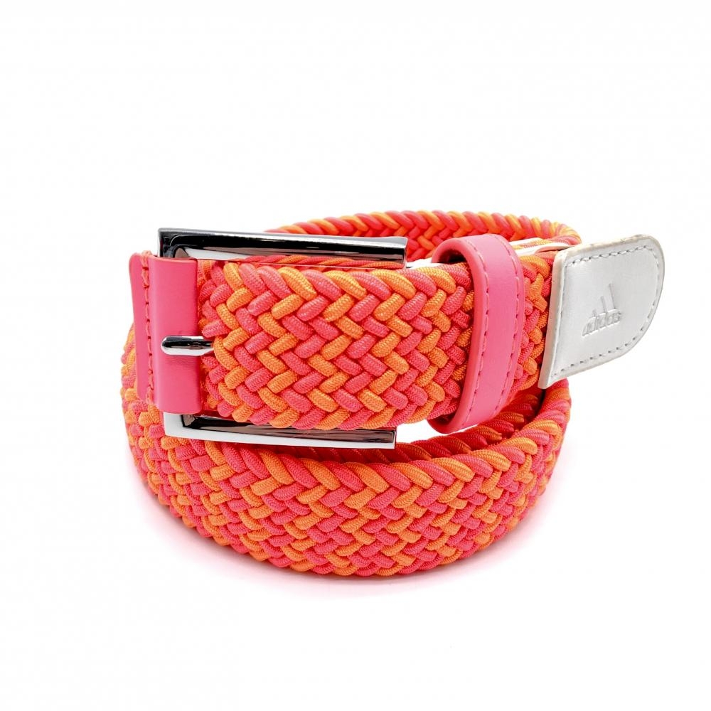 【美品】アディダス メッシュベルト ピンク×オレンジ ロゴ型押し レディース  ゴルフウェア adidas