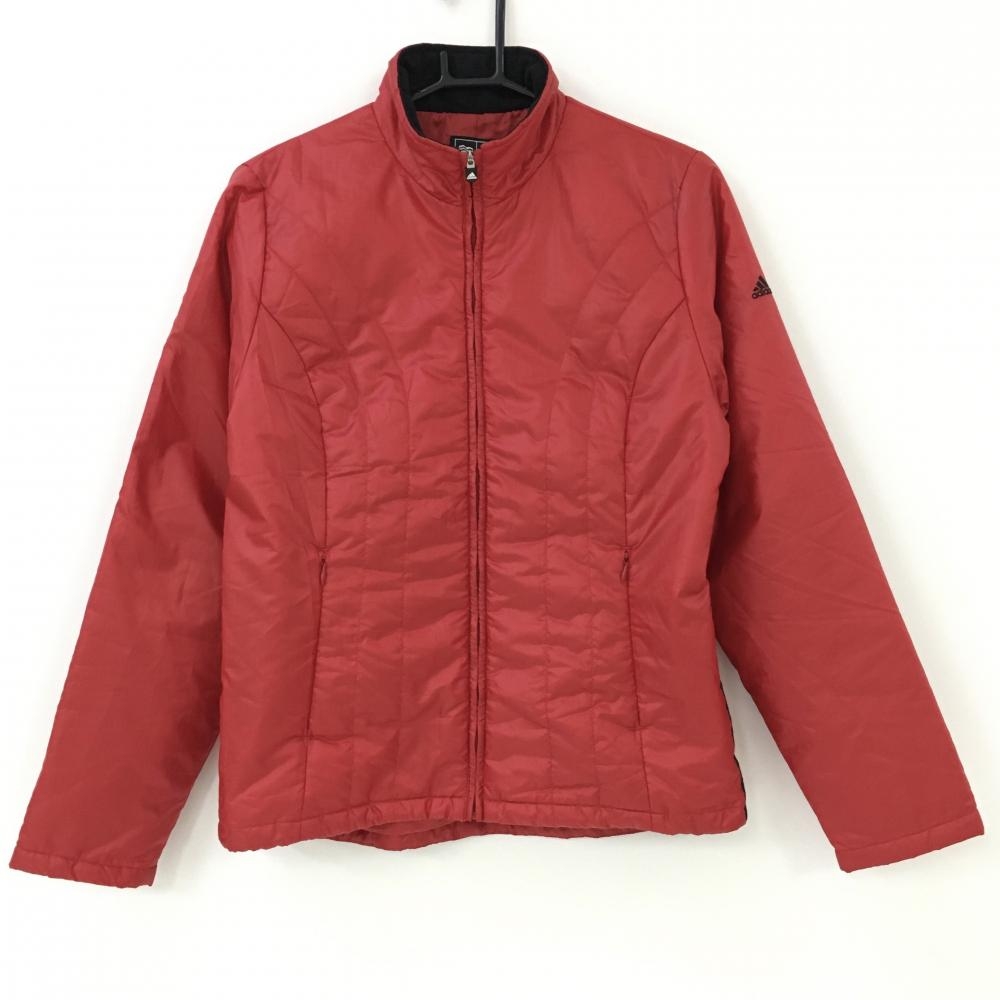 【美品】アディダス 中綿ジャケット レッド 3ライン 地模様 レディース M/M ゴルフウェア adidas