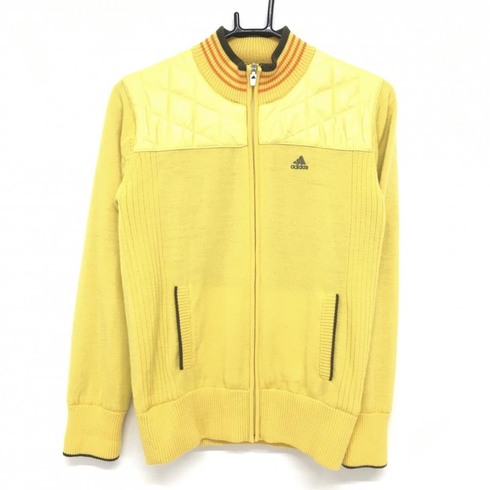 【美品】アディダス ニット中綿ジャケット イエロー 一部中綿 蓄熱裏地  レディース M/M ゴルフウェア adidas
