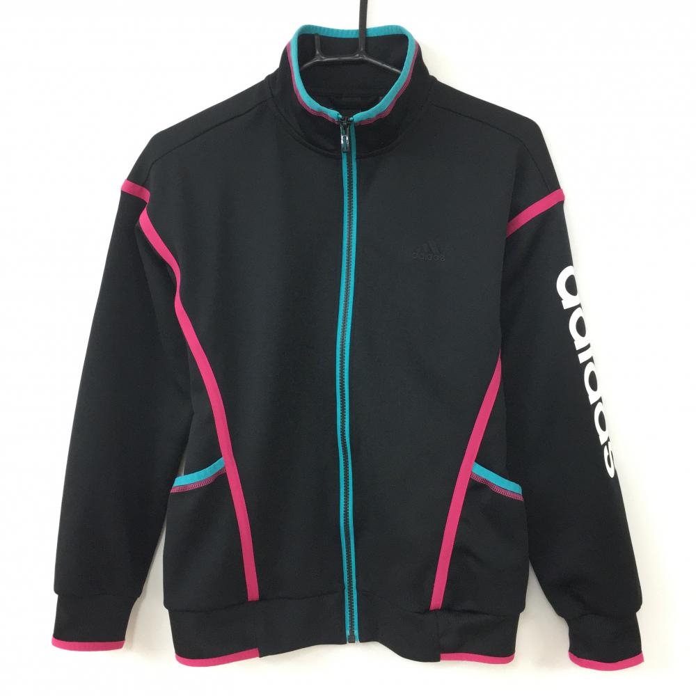 【超美品】adidas アディダス ジャージ 黒×ピンク ストレッチ  レディース S ゴルフウェア