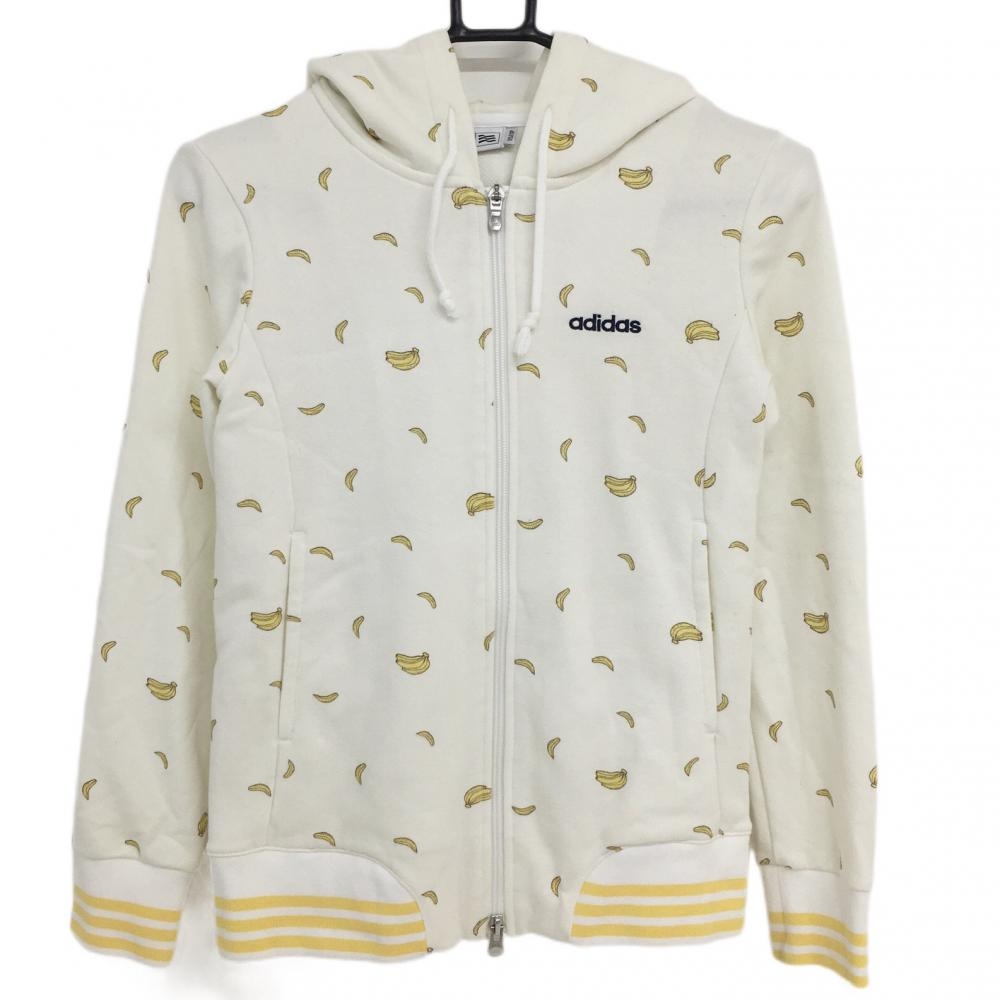 【美品】アディダス ジップパーカー 白×イエロー バナナ柄 ジャケット レディース XS/XP ゴルフウェア adidas