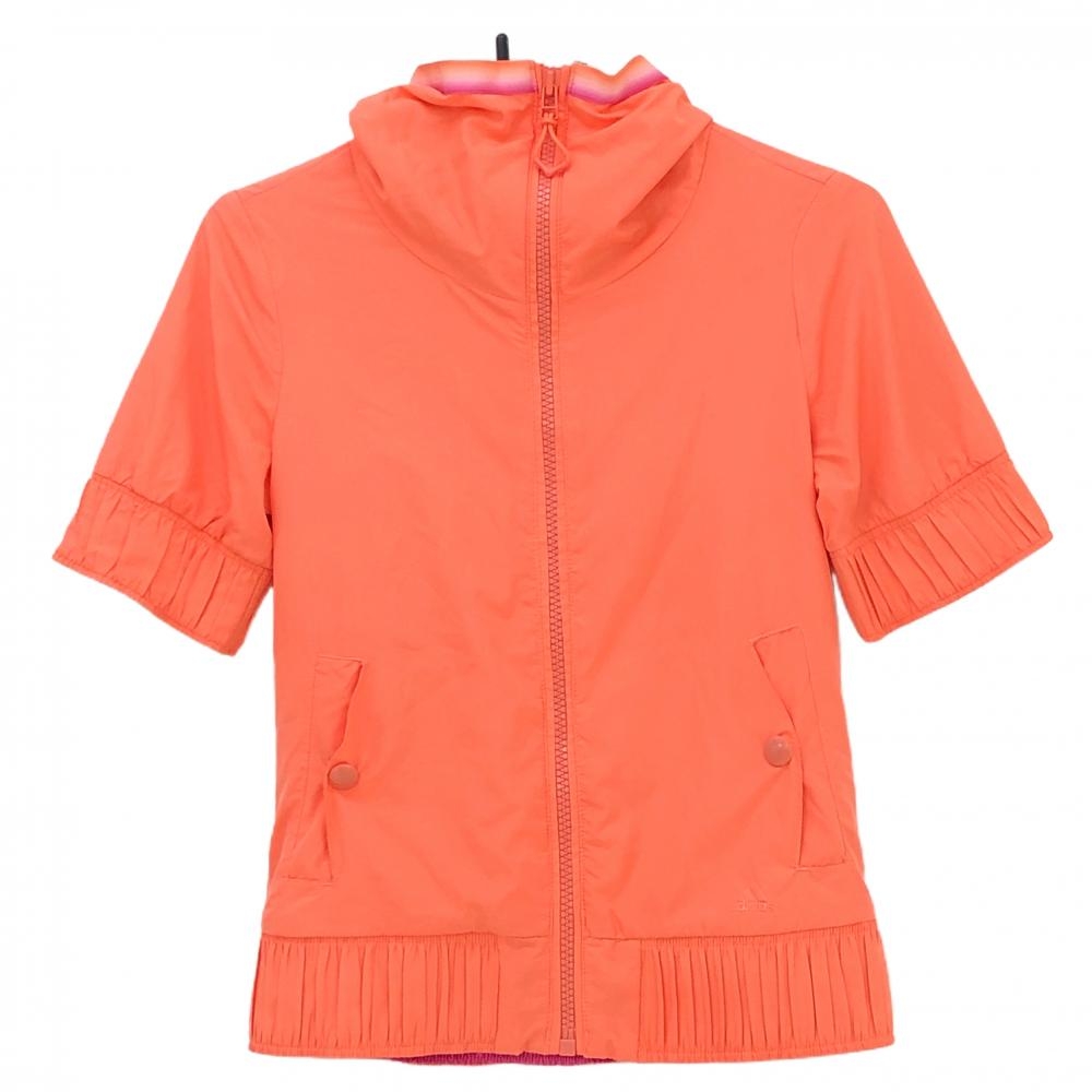 アディダス 半袖ジャケット オレンジ×ピンク ネックライン 裏地メッシュ  レディース S ゴルフウェア adidas