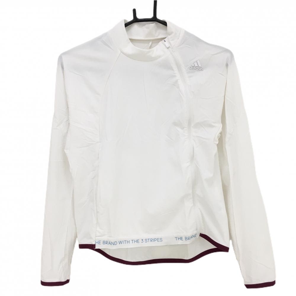 アディダス ジャケットブルゾン 白×パープル 肩ロゴ 薄手 レディース S ゴルフウェア adidas