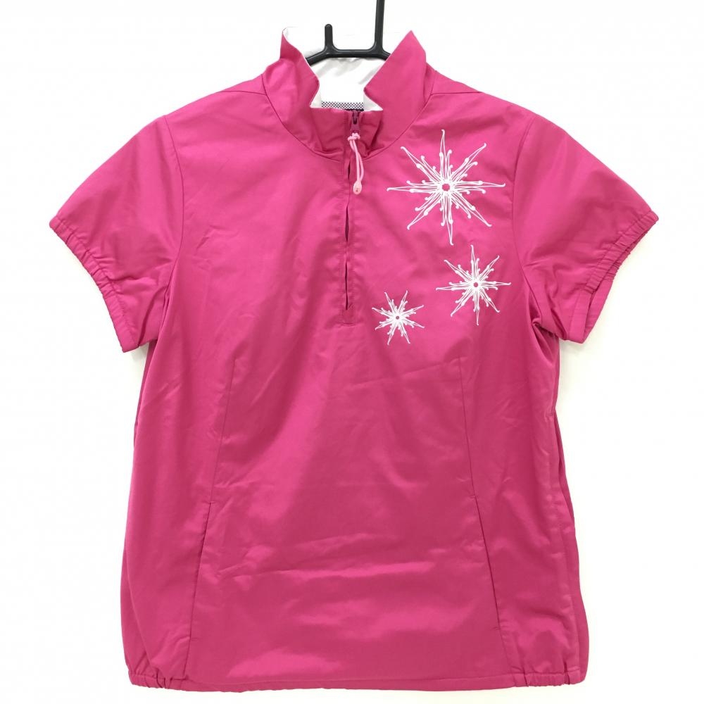 【美品】アディダス 半袖ブルゾン ピンク×白 裏地メッシュ ハーフジップ レディース M/M ゴルフウェア adidas