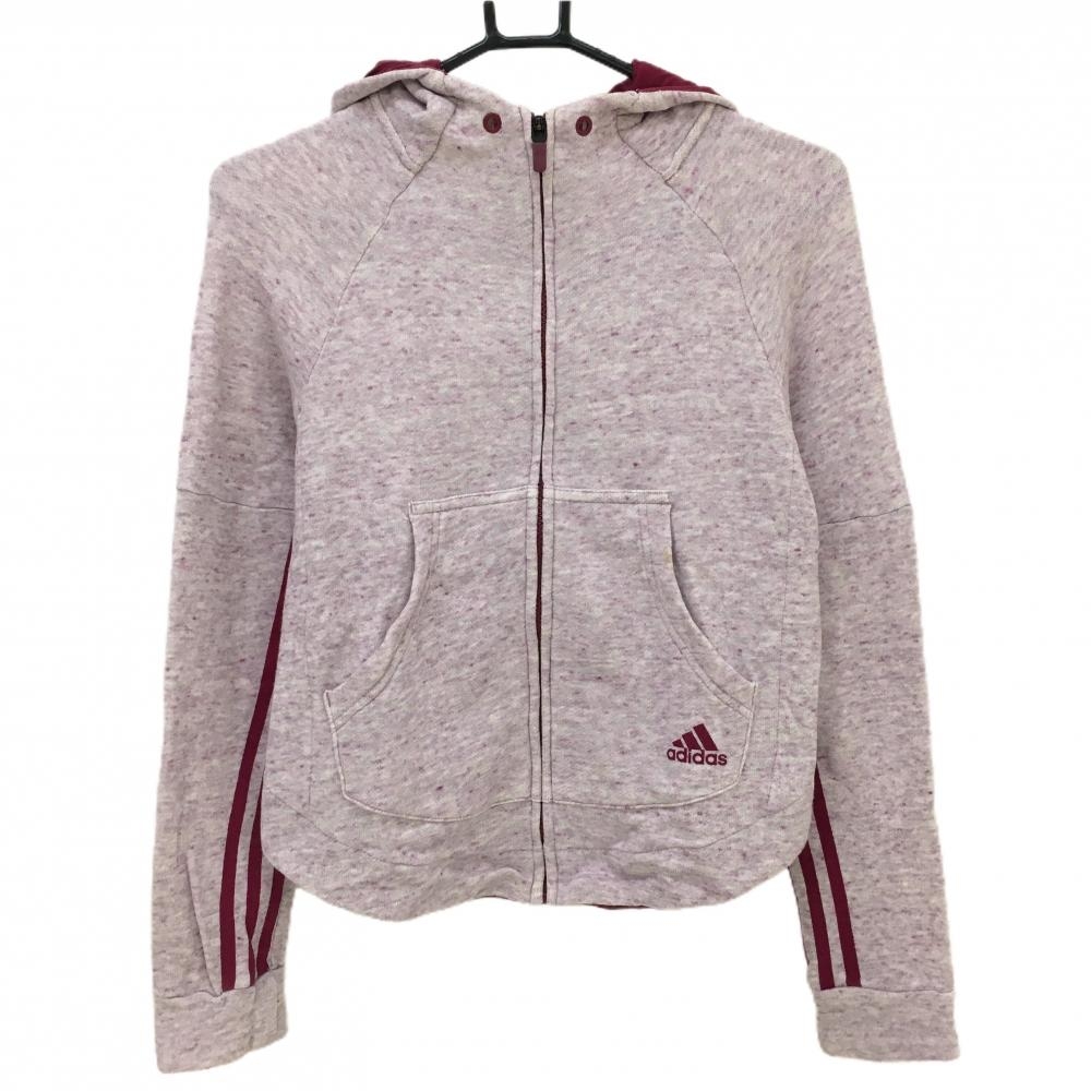 アディダス ジップパーカー 杢レッド系×ボルドー 袖下3ライン レディース  ゴルフウェア adidas